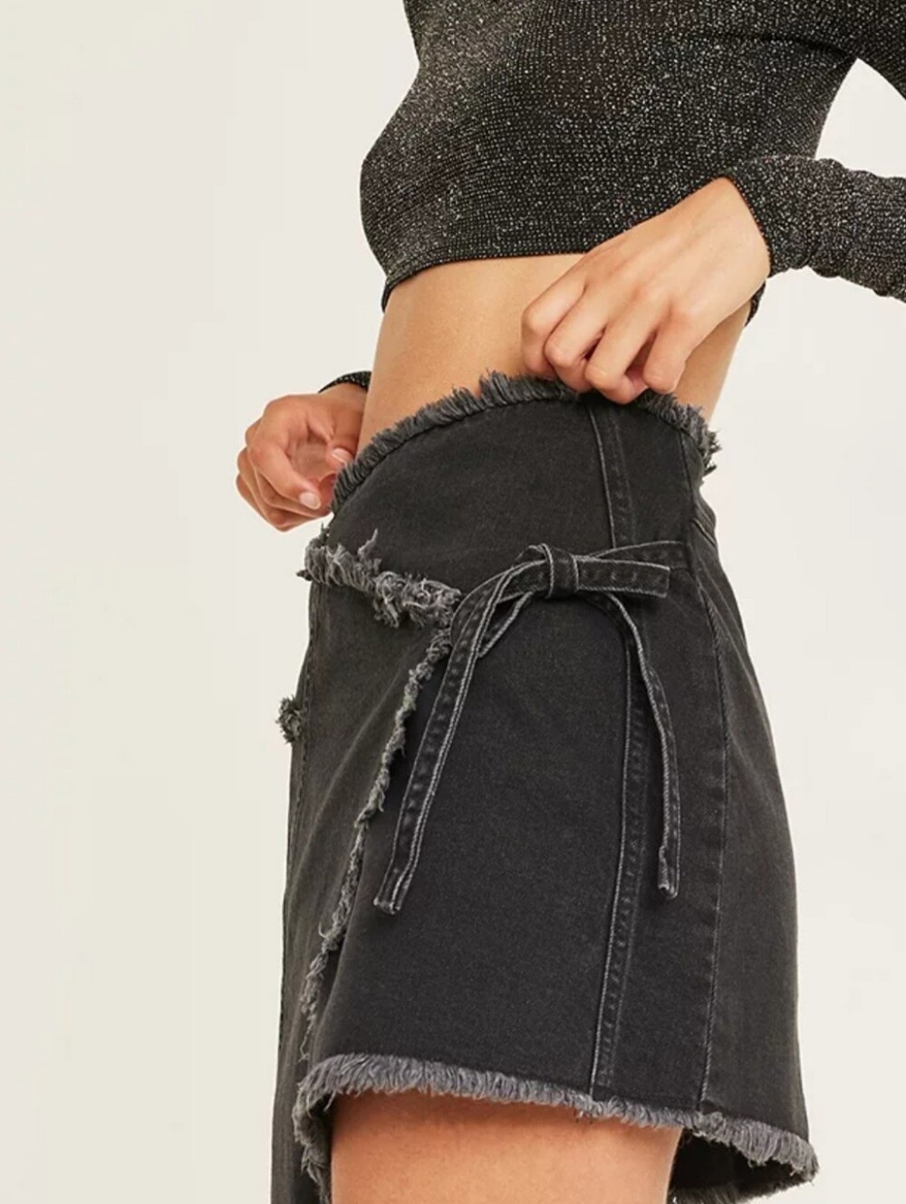 BDG Black Denim Wrap Mini Skirt Small Frayed Edges Boho Festival Boho Weekend